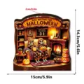 Halloween wooden tabletop decoration with glowing lights, skeleton couple and pumpkins for party. - HWMZ074 Style / OPP Bag
