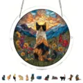 Stained glass style acrylic cat suncatcher window hanging pendant with puzzle pieces - PT-TYU219: (with S-Shaped Iron Chain Hook + Suction Cup Hook)