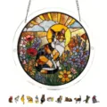 Stained glass acrylic cat suncatcher hanging window decoration with cute feline silhouettes. - PT-TYU207: (With S-shaped Iron Chain Hook + Suction Cup Hook)