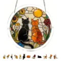 Stained glass cat suncatcher acrylic window hanging decor with cute cat puzzle pieces. - PT-TYU214 (with S-Shaped Iron Chain Hooks and Suction Cup Hooks)