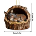 Cute sleeping donkey in tree trunk acrylic hanging ornament for Christmas tree decor 8cm - Tree Hole Donkey