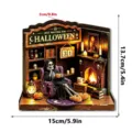 Halloween wooden luminous desktop decoration miniature book nook with skeleton and fireplace design. - HWMZ076 Style / OPP Bag