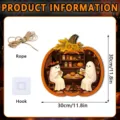 Halloween wooden pumpkin ghost hanging sign decoration with rope and hook detail view. - FGGP036 / With Hook and Wood Stand