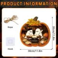 Halloween wooden hanging plaque pumpkin ghost decor with rope hook 30x30cm sign - FGGP037 / With Hook and Wood Stand