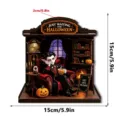 Halloween luminous wooden desktop ornament detail showing vampire diorama and dimensions. - HWMZ078 Style / OPP Bag