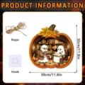 Halloween ghost reading pumpkin wooden hanging sign detail with rope and hook 30cm size. - FGGP038 / With Hook and Wood Stand