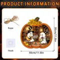 Halloween wooden pumpkin hanging sign with cute ghost and guitar design for festive wall decor. - FGGP039 / With Hook and Wood Stand