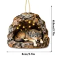 Acrylic wolf hanging ornament with cave design and warm light effect, compact size 8x6.8cm. - Tree Hole Wolf