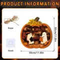 Halloween pumpkin wooden hanging sign glowing wall decor plaque 30cm with rope hook - FGGP040 / With Hook and Wood Stand