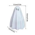White ghost 3D printed figurine Halloween party desktop decoration with size dimensions. - Hollow-Eye Ghost Style (HW3D016) / With Red & Blue Dual Flashing LED Light
