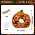 Halloween wooden pumpkin hanging sign with ghost sewing pattern, includes rope and hook. - FGGP042 / With Hook and Wood Stand