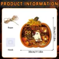 Halloween LED hanging sign 30cm wooden ghost pumpkin plaque with rope hook wall decor for party - FGGP044 / With Hook and Wood Stand