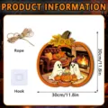 Halloween wooden hanging plaque pumpkin ghost sign with rope hook 30x30cm details - FGGP046 / With Hook and Wood Stand