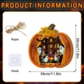 Halloween lighted wooden hanging sign with pumpkin castle design, 30cm decorative wall plaque. - FGGP047 / With Hook and Wood Stand
