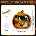 Halloween wooden hanging sign pumpkin skeleton wall decor spooky party ornament 30cm - FGGP049 / With Hook and Wood Stand