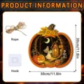 Halloween wooden pumpkin hanging sign detail view, 30cm size with rope and hook included. - FGGP050 / With Hook and Wood Stand