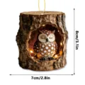 Cute tree hole owl hanging ornament with LED lights, mini resin pendant decor for home and party. - LED Owl 2