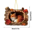 Autumn fox resin hanging ornament tree hole decoration with maple leaves and pine cones 8cm - Fox Style 2