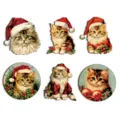 Set di ornamenti sospesi in legno gatto di Natale, decorazioni natalizie vintage. - 6 Pezzi
