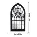 Close-up detail of Gothic arched window mirror with decorative black frame and dimensions. - 3D032 / With Acrylic Glue