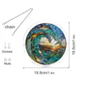 Pendentif attrape-soleil puzzle acrylique rond motif vagues ocean, 18,8 cm avec chaine et vis. - PT-TYU042 (Avec crochet de chaine en forme de S + crochet a ventouse)