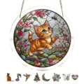 Stained glass acrylic kitten suncatcher detail view, beautiful hanging window decor for home. - PT-TYU024
