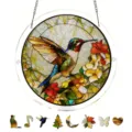 Stained acrylic hummingbird suncatcher puzzle hanging decor with unique shaped pieces for window. - PT-TYU025