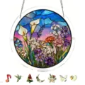 Acrylic stained glass suncatcher hanging window ornament with floral design and puzzle pieces. - PT-TYU029