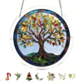 Stained glass tree suncatcher acrylic window hanging decor with assorted charms details - PT-TYU030