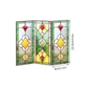 Détail de paravent pliant miniature en acrylique translucide avec motif vitrail coloré. - PFTYU008 / Emballage en Carton