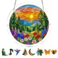 Stained glass style acrylic suncatcher detail shot, featuring vibrant nature landscape design. - PT-TYU011