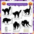 Halloween luminous black cat yard stakes size guide showing dimensions and LED lamp accessories. - PPDC001: Set of 6