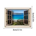 Houten magnetische koelkaststicker 3D nepraam ontwerp met prachtige zeelandschap 8x6cm - MZCT804