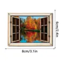 Houten raam koelkastmagneet detailweergave met herfstbos en meer landschap ontwerp. - MZCT816