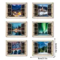 3D houten magnetische koelkaststicker neprecht raam landschap decoratie 8x6cm - MZCT807-812 Combinatie