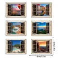 3D Houten Magnetische Koelkaststicker Nep Raam Landschap Keuken Decoratie Set 6st - MZCT819-824 Combinatie