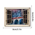 3D Houten Koelkastmagneet Valse Raam Sneeuw Berg Trein Ontwerp Magnetische Sticker 8x6cm - MZCT809