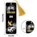 Acrylic bookmark with golden tassel, fantasy design, 15x5cm, custom reading accessory. - Tassel Bookmarks / 2mm Transparent Acrylic with Gold Tassel / SQTYU103