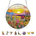 Detailed view of stained glass sunset suncatcher acrylic hanging decor with unique puzzle pieces. - PT-TYU034