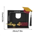 Cornice portafoto in legno di laurea 2026 decorazione da tavola con cappello e nappa nera. - BT281 versione orizzontale: Modello B nero + acrilico dorato + nappa nera