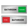 Stainless steel sliding bathroom door sign detail showing available and in use states. - ZTP101 Bathroom Sign