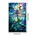 Glas-in-lood raamsticker met een blauwe libel en paarse bloemen, afmeting 100x60cm. - SBW-BL410 / 60x100cm
