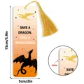 Acrylic dragon bookmark detail, colorful gradient design with tassel, 15x5cm size view - Tassel Bookmarks / 2mm Transparent Acrylic with Gold Tassel / SQTYU119