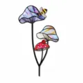 Piquet de jardin champignon en métal verre coloré pot de fleur tableau taille 12x6.9cm. - JSTY535