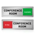 Sliding conference room door sign detail showing adjustable available and in use states. - ZTP103 Conference Room Sign