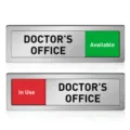 Sliding door status sign detail showing doctor office text with green available and red in use. - ZTP104 Doctor's Office Sign