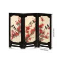 Detail shot of miniature wooden folding screen with traditional plum blossom and bird art. - PF-XFB019 (Boxed) / 10mm Black PVC Foam Board + 3mm Acrylic