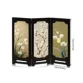Miniature wooden folding screen with traditional oriental floral art for desktop home decor. - PF-XFB020 (Boxed) / 10mm Black PVC Foam Board + 3mm Acrylic