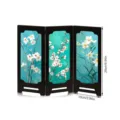 Detailed view of miniature 3-panel wooden folding screen with vintage floral art desktop decor. - PF-XFB021 (Boxed) / 10mm Black PVC Foam Board + 3mm Acrylic