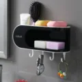 Wandmontierte doppelseitige Seifenhalterung Badezimmer Ablage Regal schwarz weiß SKU - Aufgewerteter Stil (Mit 4 Haken) / Schwarz